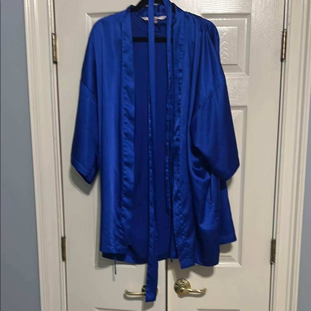 Victoria's Secret Blue Satin Robe with Pleated Details